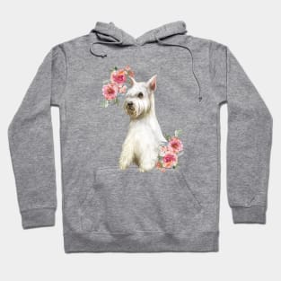 Cute White Schnauzer with Flowers Watercolor Art Hoodie